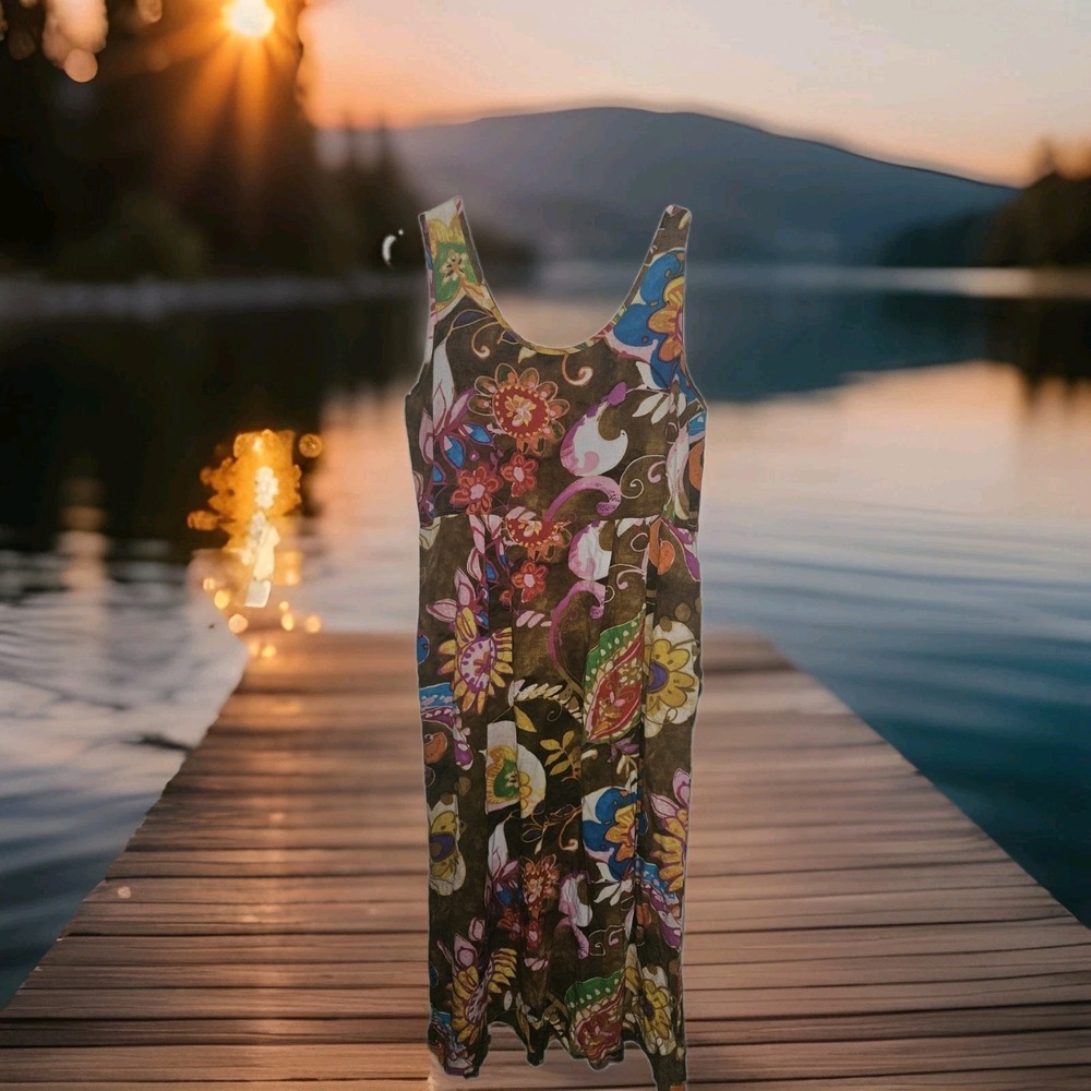 Jams‎ World Floral Vibrant Sleeveless Long Dress Hawaiian Size S